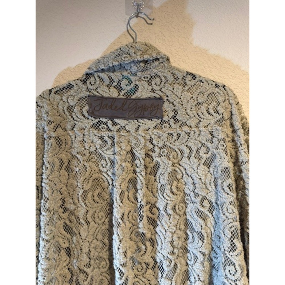 Jaded Gypsy Sweet Whispers Lace Button Down Shirt Sage Green Oversized O/S - Picture 5 of 8